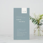 SCANDI DUSKY BLUE MONOGRAMカップルのシャワー招待状 サンキューカード (スタンド正面)