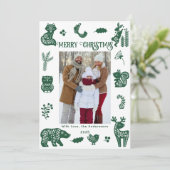 Scandi Folk Art Forest Woodland Animals Bird Photo シーズンカード (スタンド正面)