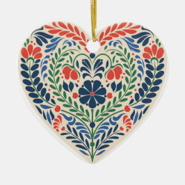 Scandi Heart – Swedish Folk Art Ornament セラミックオーナメント