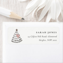 Scandi Minimal Blush Heart Christmas Tree Address ラベル
