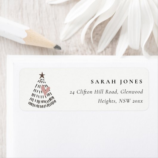 Scandi Minimal Blush Heart Christmas Tree Address ラベル (インサイチュ)