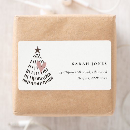 Scandi Minimal Blush Heart Christmas Tree Address ラベル (インサイチュ)