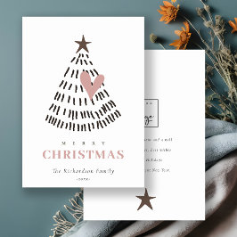 Scandi Minimal Blush Heart Christmas Tree Logo シーズンカード
