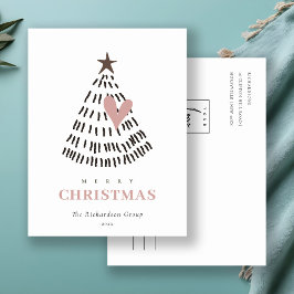 Scandi Minimal Blush Heart Christmas Tree Logo シーズンポストカード