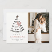 Scandi Minimal Blush Heart Christmas Tree Photo シーズンカード (正面)