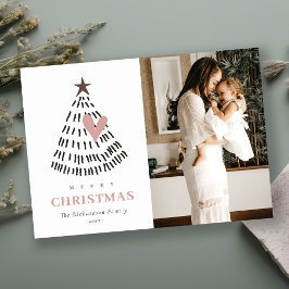 Scandi Minimal Blush Heart Christmas Tree Photo シーズンカード
