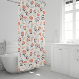 Scandi Red Poppies Shower Curtain シャワーカーテン