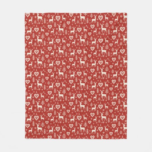 Scandi Reindeer Hearts フリースブランケット (正面)