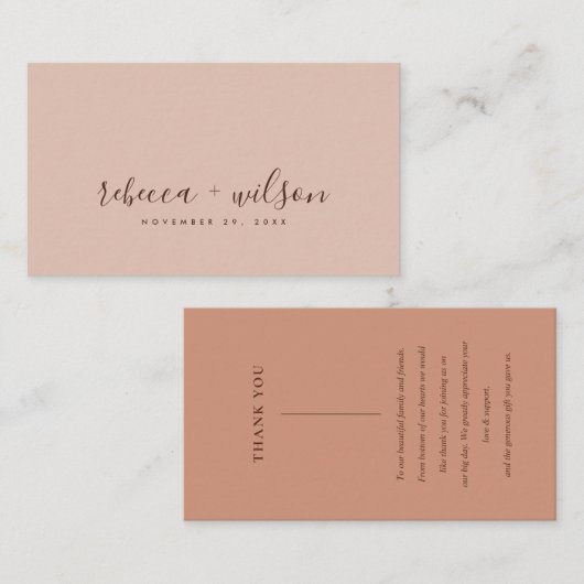 SCANDI RUST PEACH PINK'ミニマル'結婚s THANK YOU 名刺 (正面/裏面)