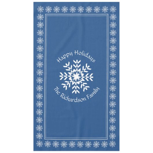 Scandianvianのクリスマスの雪片のカスタムな文字の青 テーブルクロス (正面)