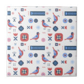 Scandinavian Bird Floral Nordic Pattern Design タイル (正面)
