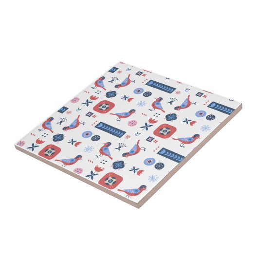 Scandinavian Bird Floral Nordic Pattern Design タイル (側面)