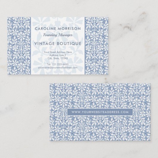 Scandinavian Blue and White Floral Elegant 名刺 (正面/裏面)