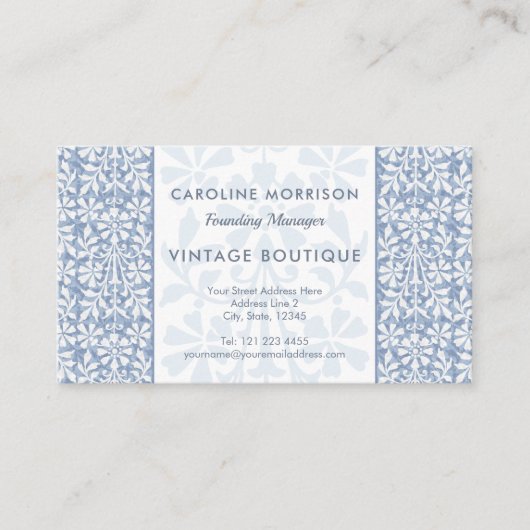 Scandinavian Blue and White Floral Elegant 名刺 (正面)