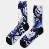 Scandinavian Blue Easter Egg Spring Floral ソックス (左)