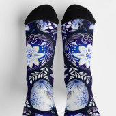 Scandinavian Blue Easter Egg Spring Floral ソックス (上部)