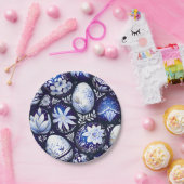 Scandinavian Blue Easter Egg Spring Floral ペーパープレート (パーティー)
