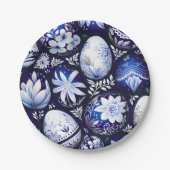 Scandinavian Blue Easter Egg Spring Floral ペーパープレート (正面)