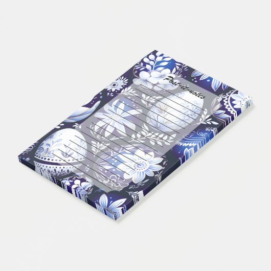 Scandinavian Blue Easter Egg Spring Floral ポストイット (アングル)