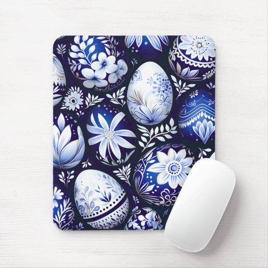 Scandinavian Blue Easter Egg Spring Floral マウスパッド (マウス)