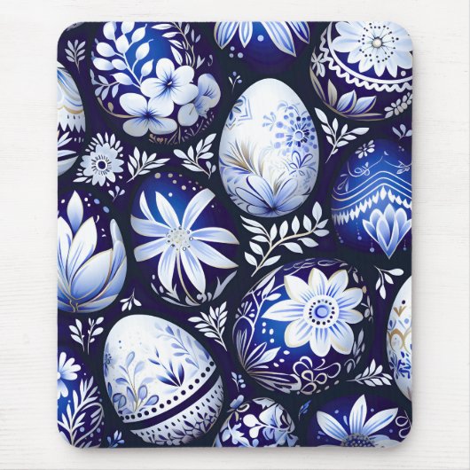 Scandinavian Blue Easter Egg Spring Floral マウスパッド (正面)