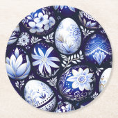 Scandinavian Blue Easter Egg Spring Floral ラウンドペーパーコースター (正面)