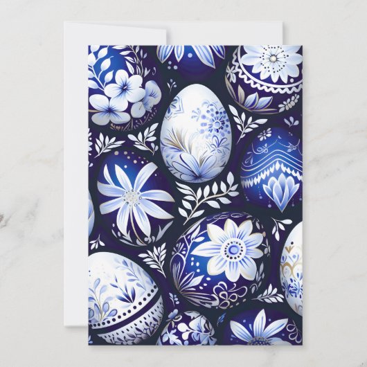 Scandinavian Blue Easter Egg Spring Floral 案内状 (正面)