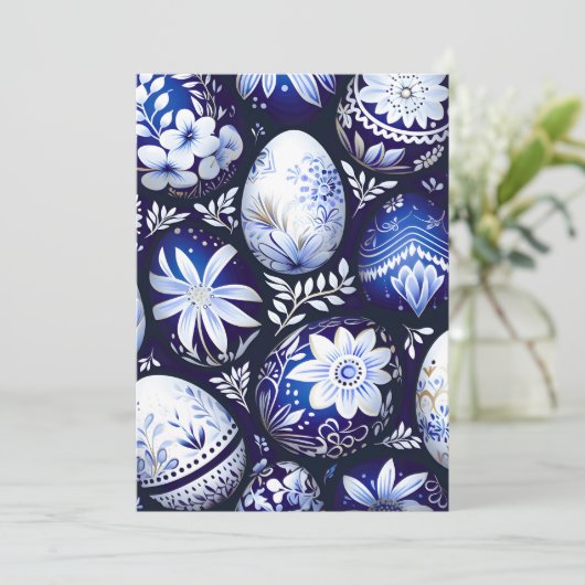 Scandinavian Blue Easter Egg Spring Floral 案内状 (スタンド正面)