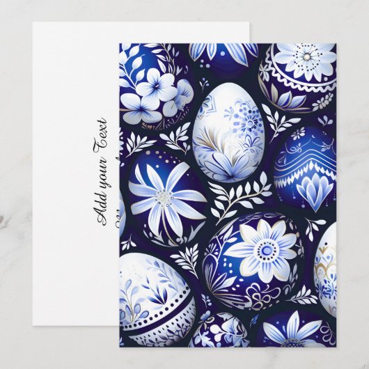Scandinavian Blue Easter Egg Spring Floral 案内状 (正面/裏面)