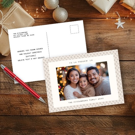 Scandinavian Brown & White Photo Holiday Postcard シーズンポストカード