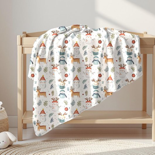 Scandinavian Christmas – Nordic Winter Snowman フリースブランケット