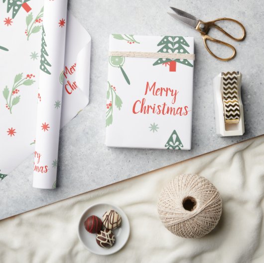 Scandinavian Christmas Tree Woodland Snowflake ラッピングペーパー (クラフト)