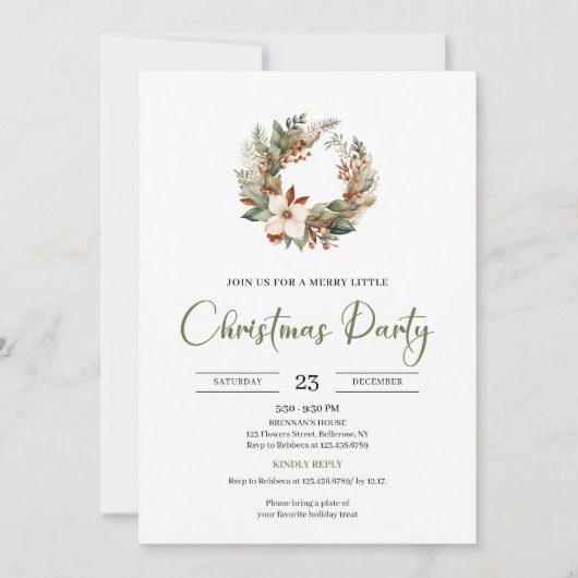 Scandinavian Earthy Olive Light Brown Christmas 招待状 (正面)