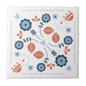 Scandinavian Floral Folk Pattern Design タイル (正面)
