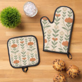 Scandinavian Floral Oven Mitt & Pot Holder Set 鍋つかみ&鍋敷きセット (トップダウン)