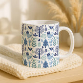 Scandinavian Folk Art Bird and Botanical Pattern M コーヒーマグカップ