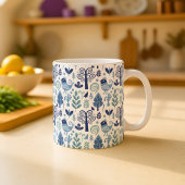 Scandinavian Folk Art Bird and Botanical Pattern M コーヒーマグカップ