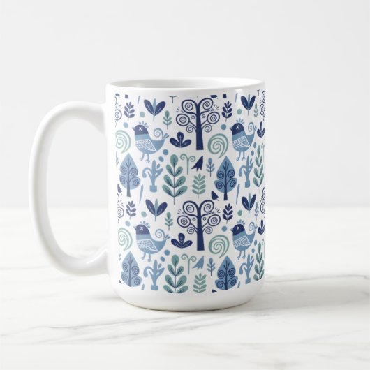 Scandinavian Folk Art Bird and Botanical Pattern M コーヒーマグカップ (左)