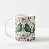Scandinavian Folk Art Birds and Floral Pattern Mug コーヒーマグカップ (左)