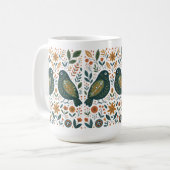 Scandinavian Folk Art Birds and Floral Pattern Mug コーヒーマグカップ (正面左)