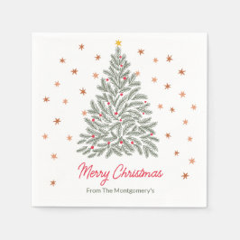 Scandinavian Folk-art Christmas Tree Family Name スタンダードカクテルナプキン