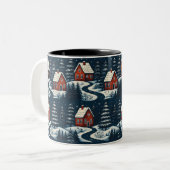 Scandinavian Folk Art Cozy Winter Cabin Mug ツートーンマグカップ (正面左)
