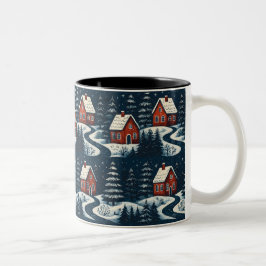 Scandinavian Folk Art Cozy Winter Cabin Mug ツートーンマグカップ