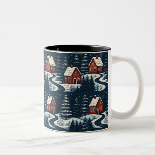 Scandinavian Folk Art Cozy Winter Cabin Mug ツートーンマグカップ (右)