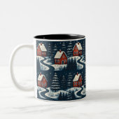 Scandinavian Folk Art Cozy Winter Cabin Mug ツートーンマグカップ (左)