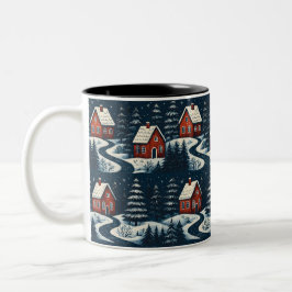 Scandinavian Folk Art Cozy Winter Cabin Mug ツートーンマグカップ