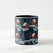Scandinavian Folk Art Cozy Winter Cabin Mug ツートーンマグカップ (中央)
