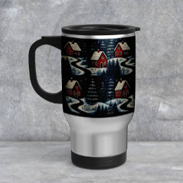 Scandinavian Folk Art Cozy Winter Cabin Mug トラベルマグ