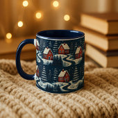 Scandinavian Folk Art Cozy Winter Cabin Mug マグカップ