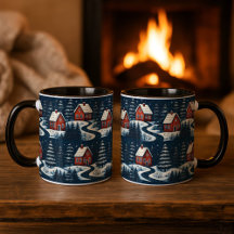 Scandinavian Folk Art Cozy Winter Cabin Mug